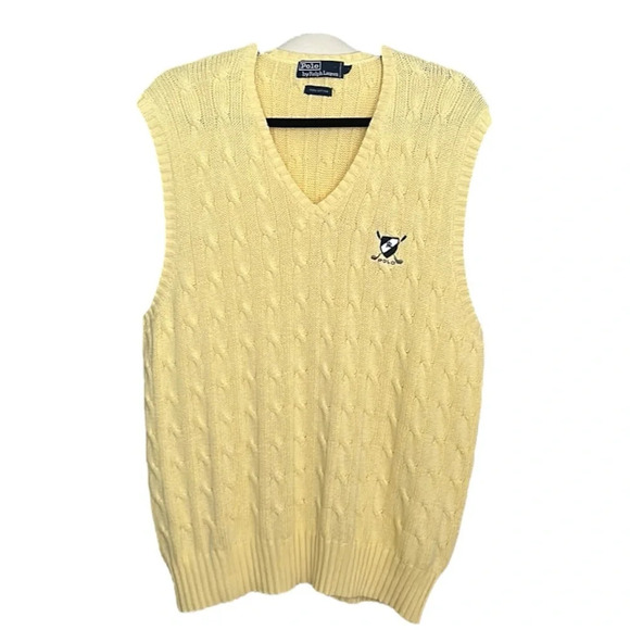 Vintage Polo RALPH LAUREN Cable Knit Sweater Vest Golf Sporty Preppy Size Large - Picture 1 of 10